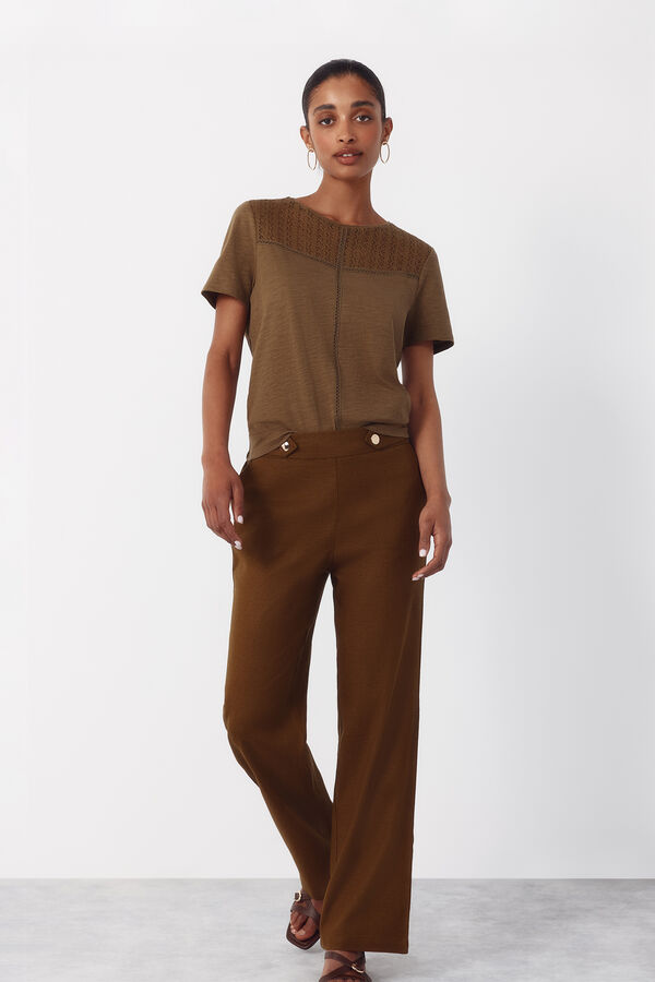 Cortefiel Pantal&oacute;n de lino con botones dorados Kaki
