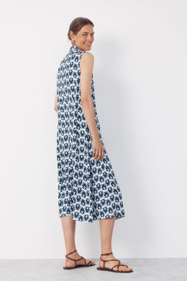Cortefiel Vestido fluido sin mangas Estampado azul