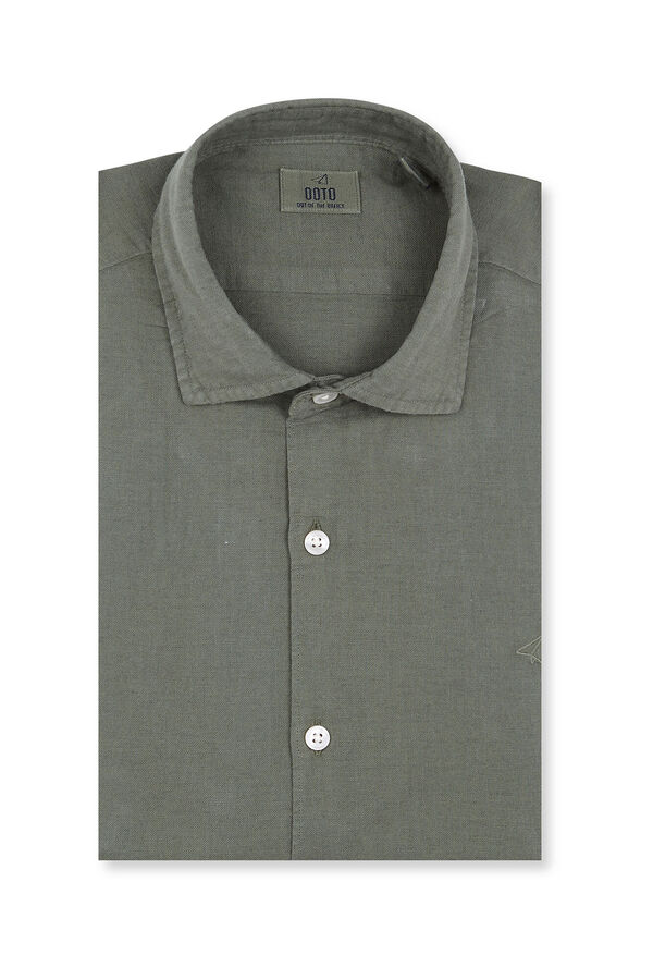 OOTO Camisa algod&oacute;n lino manga larga Kaki