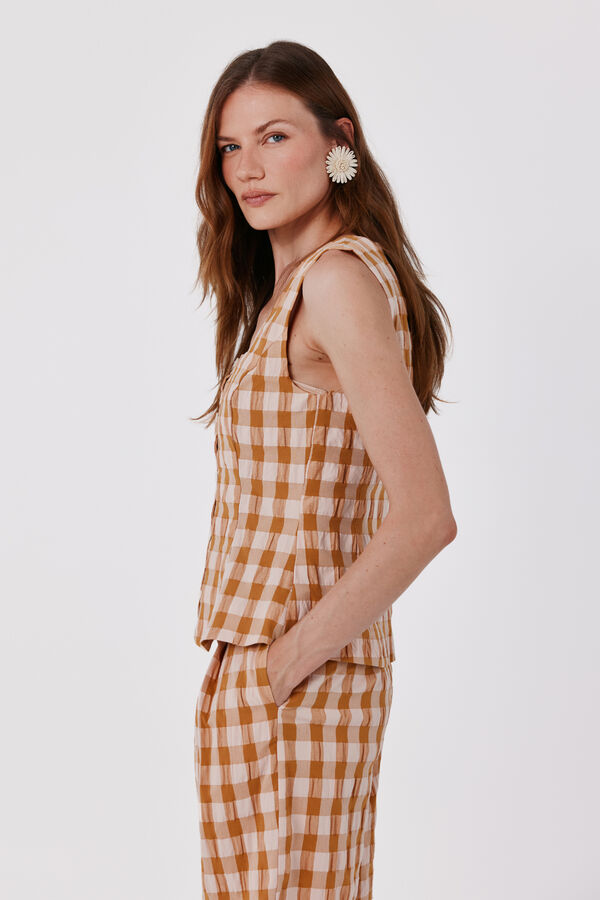 Cortefiel Top de cuadros vichy Estampado amarillo