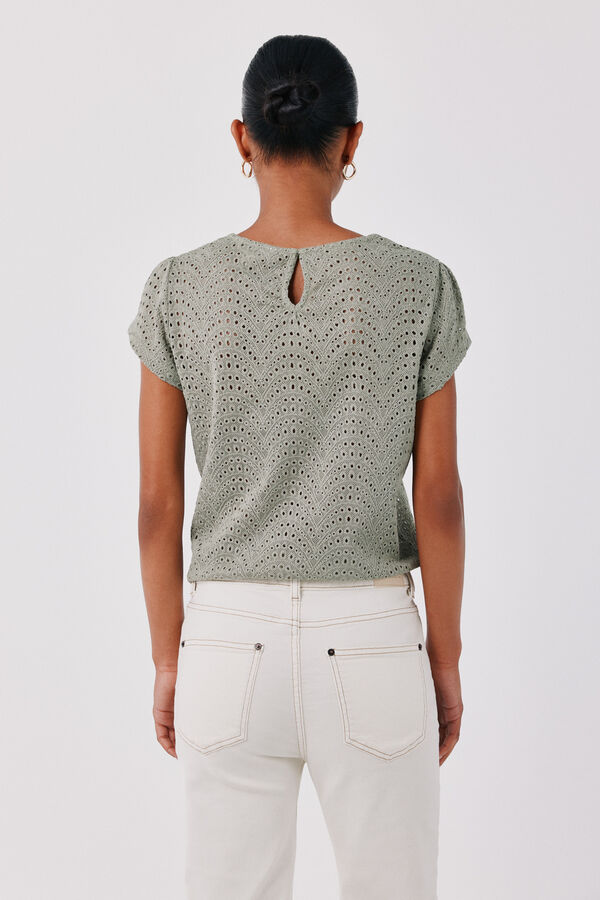 Cortefiel Playera de crochet bordado Kaki