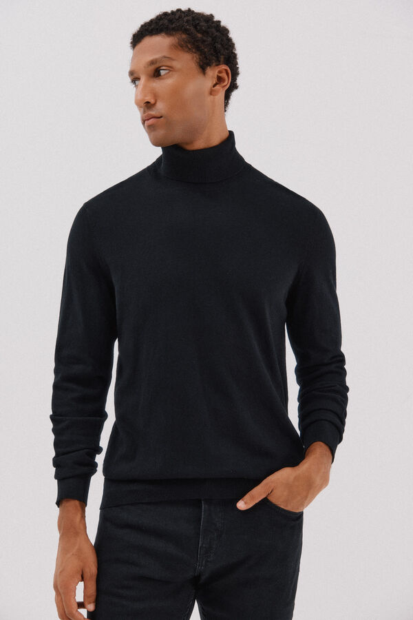 Cortefiel Su&eacute;ter de algod&oacute;n cashmere cuello alto Negro