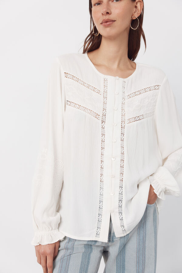 Cortefiel Blusa con bordados Blanco