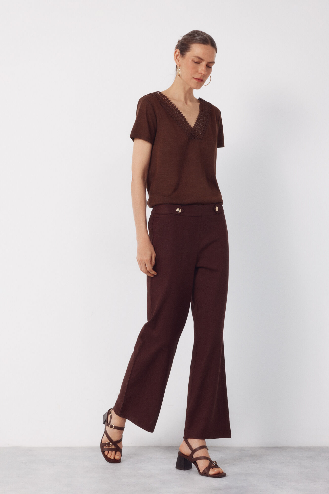 Cortefiel Pantal&oacute;n de lino con botones dorados