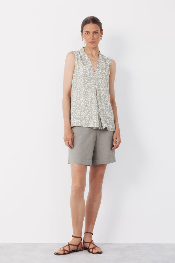 Cortefiel Blusa fluida con pliegues Estampado verde