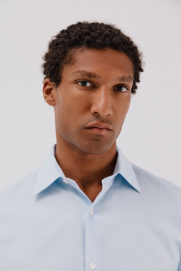 Cortefiel Camisa de vestir de pata de gallo de algod&oacute;n tencel Azul