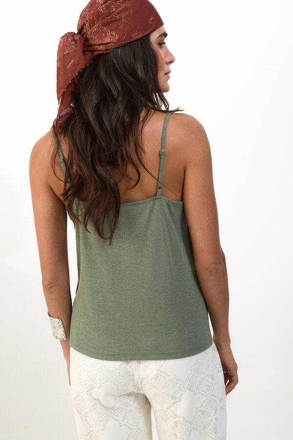 Slowlove Top tirantes detalle blonda Marr&oacute;n