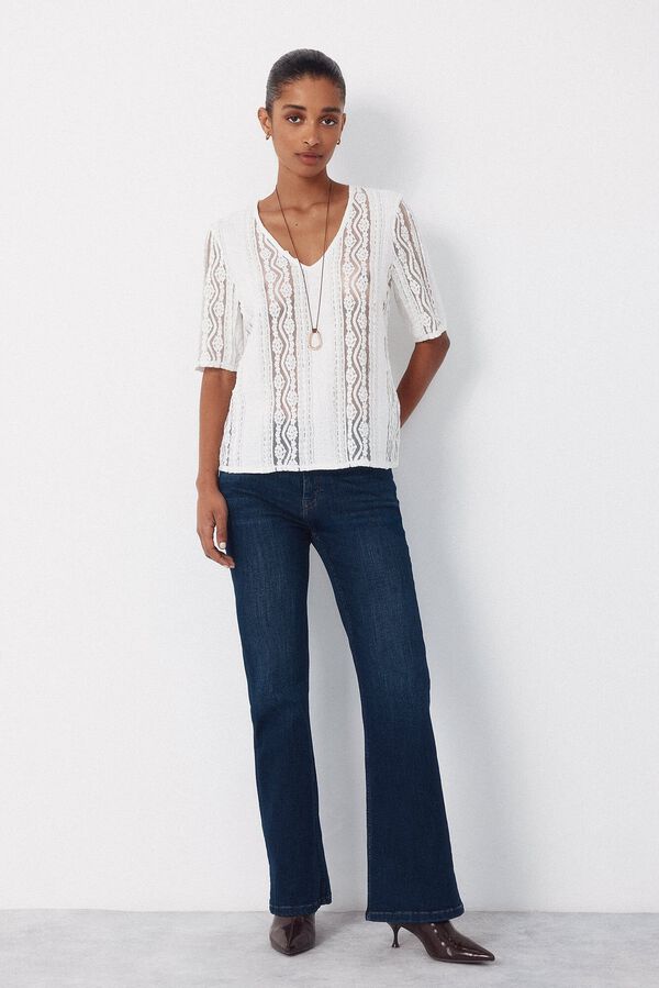 Cortefiel Top de encaje con escote en pico Blanco