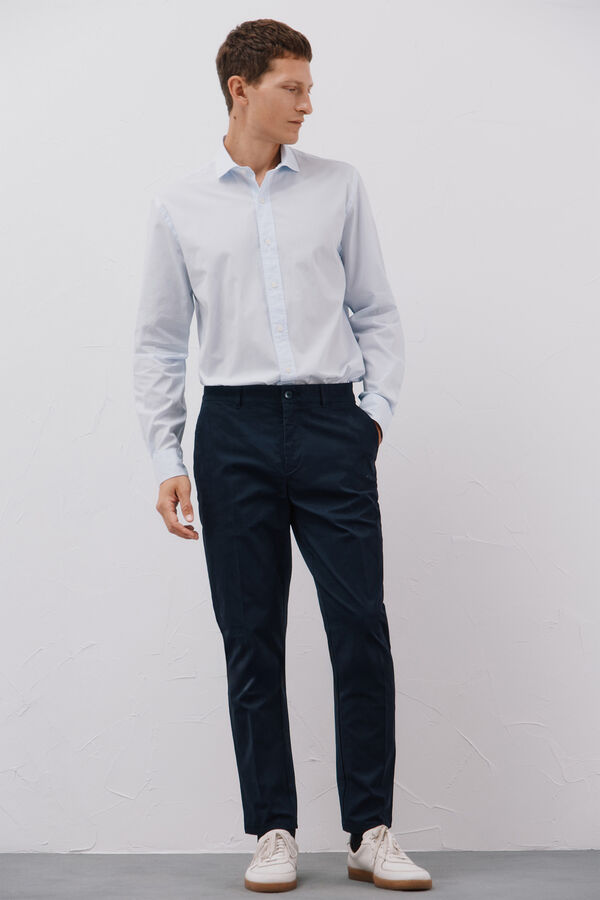 Cortefiel Camisa de microcuadros de algod&oacute;n Azul