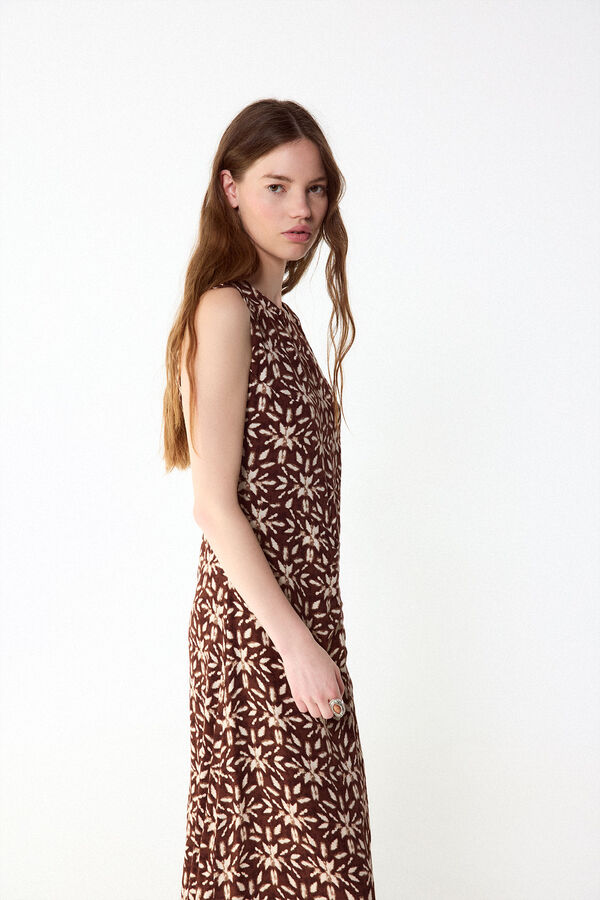 Slowlove Vestido estampado con frunce Estampado marr&oacute;n