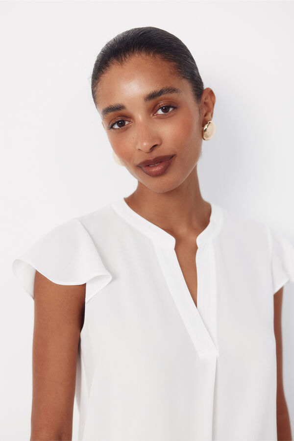 Cortefiel Blusa fluida de manga de vuelo Blanco