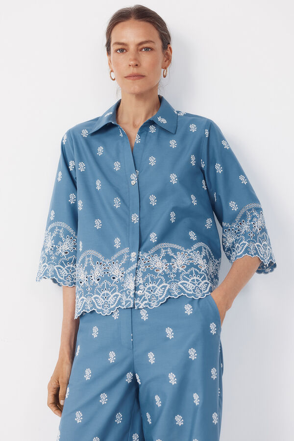 Cortefiel Camisa con detalles bordados Azul