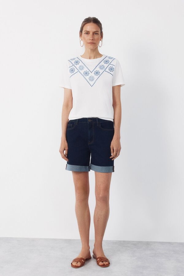 Cortefiel Playera con bordado posicional Blanco