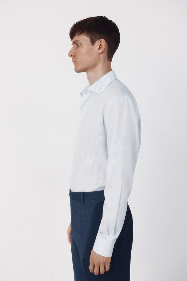 Cortefiel Camisa vestir rayas slim fit f&aacute;cil plancha Azul