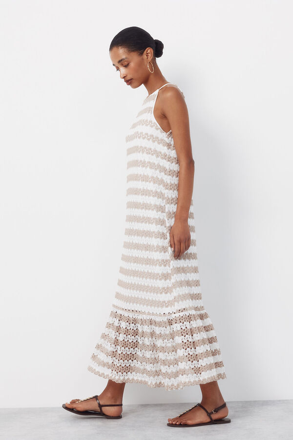 Cortefiel Vestido halter con estructura Beige