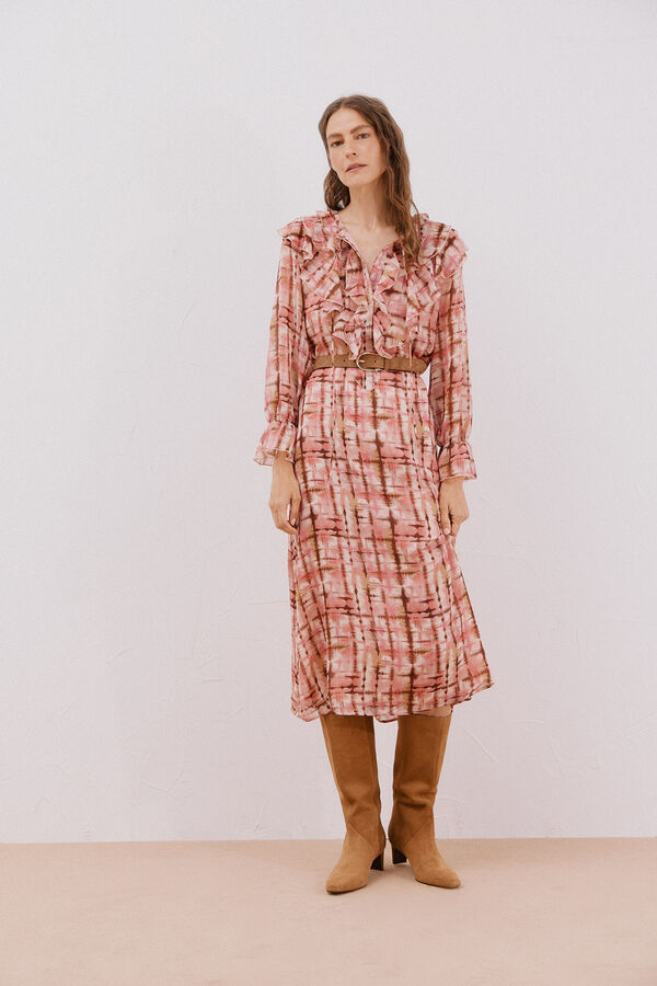 Cortefiel Vestido fluido con volantes Multicolor