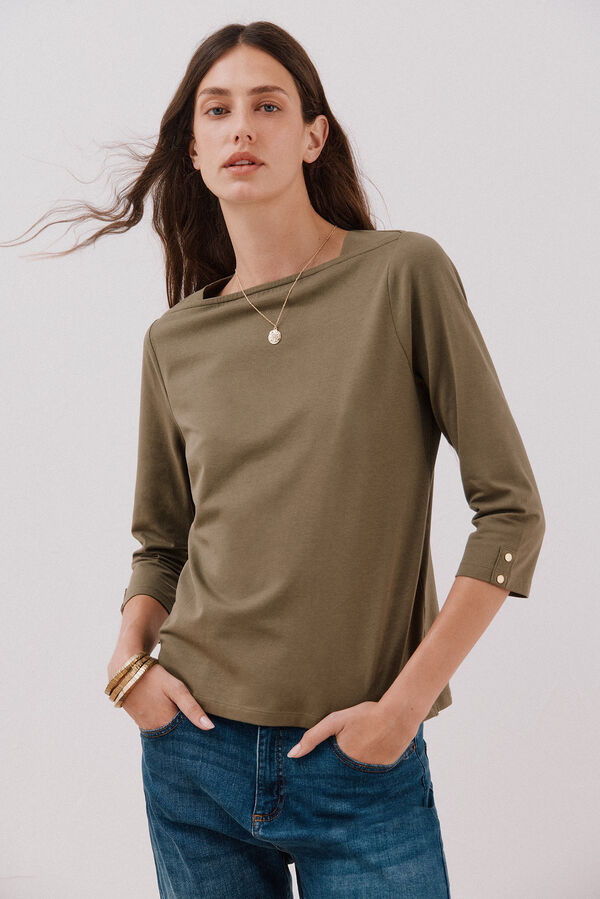 Cortefiel Playera de algod&oacute;n Kaki