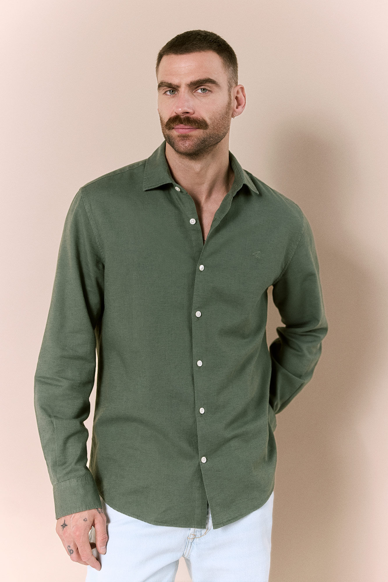 OOTO Camisa algod&oacute;n lino manga larga