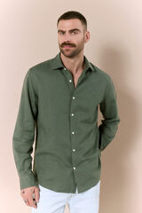 OOTO Camisa algod&oacute;n lino manga larga Kaki