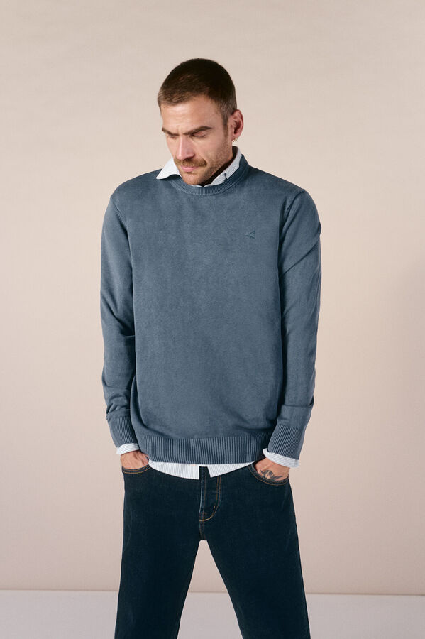 OOTO Jersey cuello redondo algod&oacute;n lavado Azul
