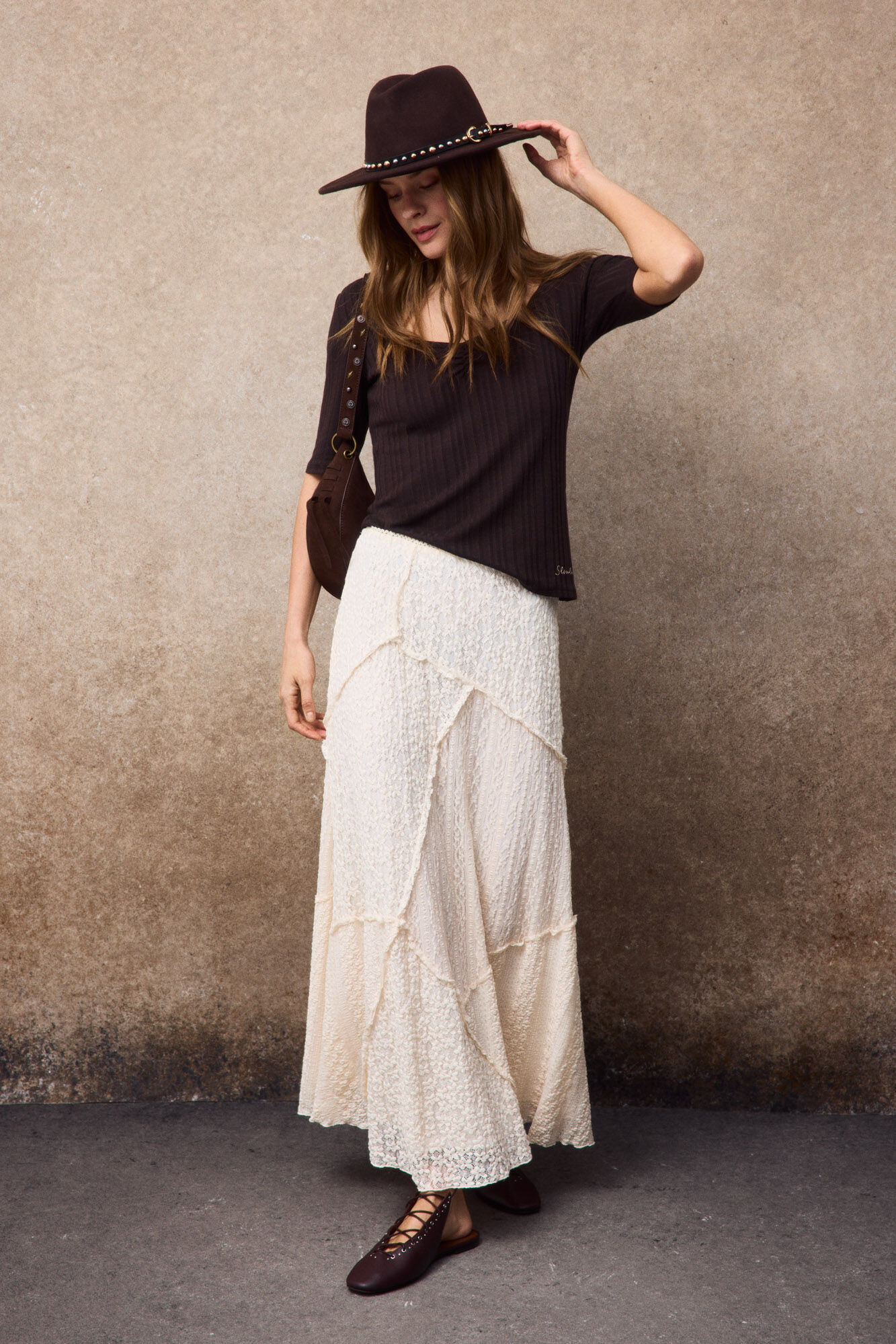 Slowlove Falda de encaje de punto