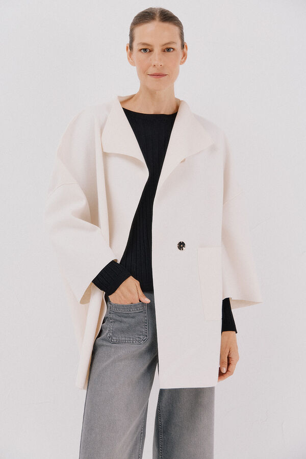 Cortefiel Abrigo capa con tejido ligero Marfil