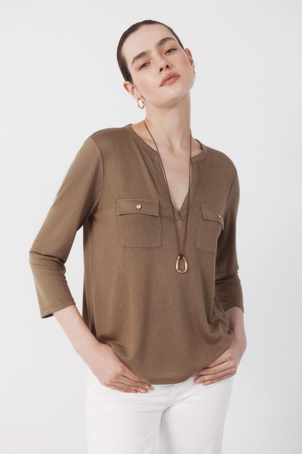 Cortefiel Playera con bolsillos Kaki