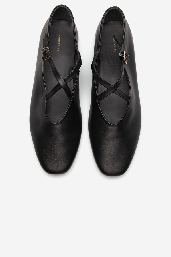 Cortefiel Bailarina cruzada de piel Negro