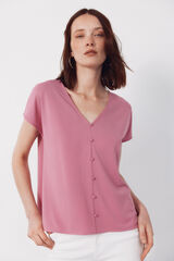 Cortefiel Playera con botones y escote en pico Rosa