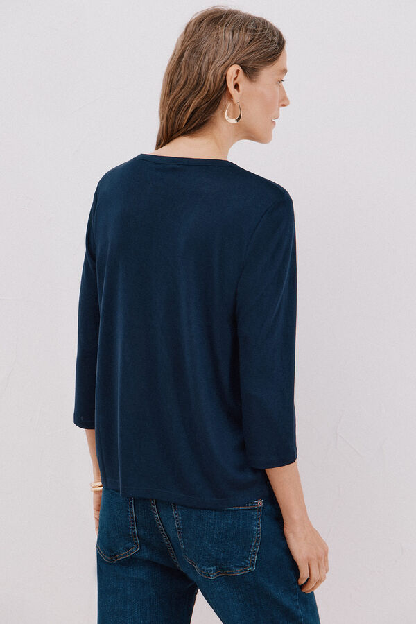 Cortefiel Playera cuello mao efecto lino Azul marino