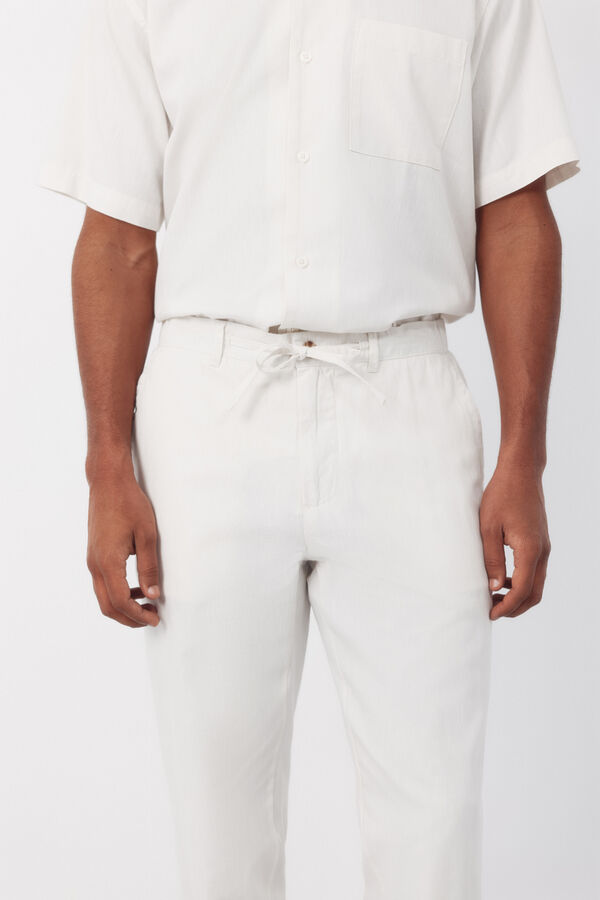 Cortefiel Pantal&oacute;n con gomas y cordones regular Marfil