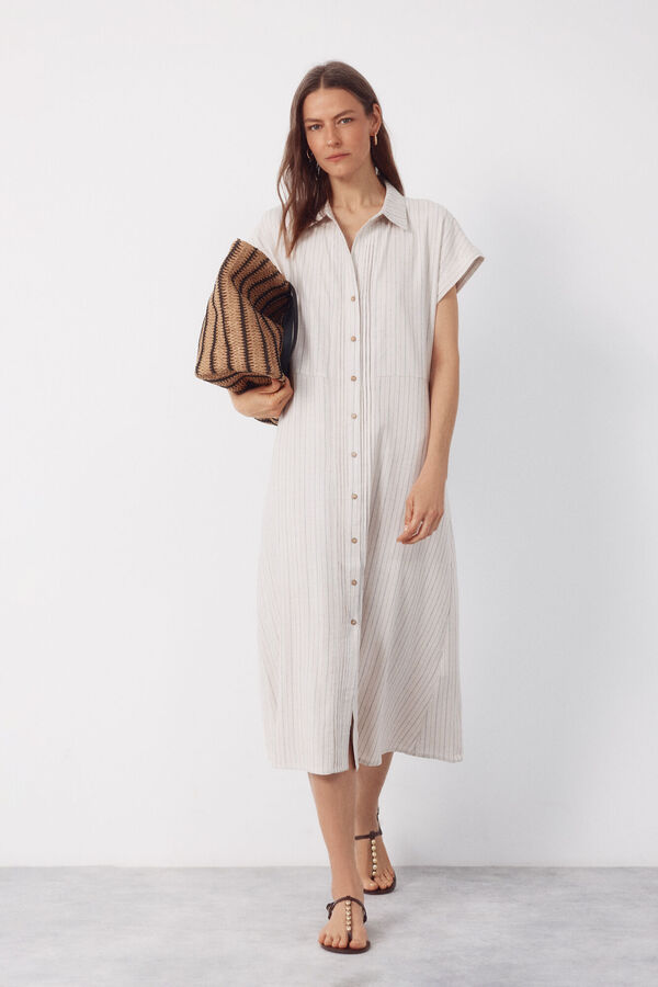 Cortefiel Vestido lino Estampado blanco