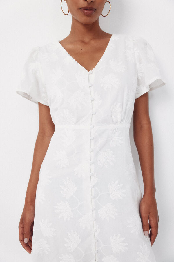 Cortefiel Vestido bordado Blanco