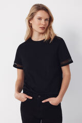 Cortefiel Playera con detalle de vainicas Negro