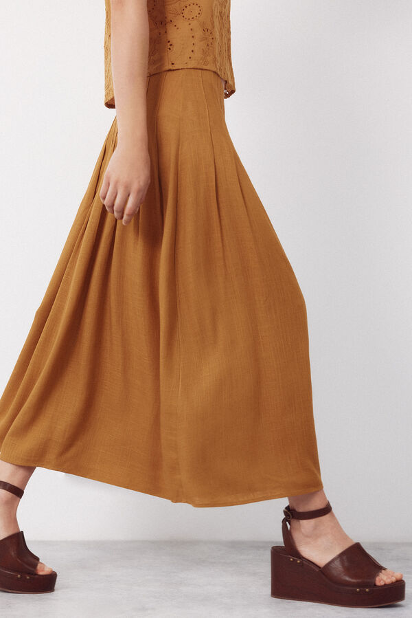 Cortefiel Falda midi de tablas Dorado