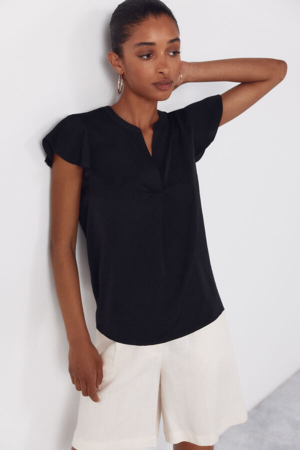 Cortefiel Blusa fluida de manga de vuelo Negro
