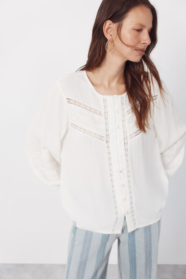Cortefiel Blusa con bordados Blanco