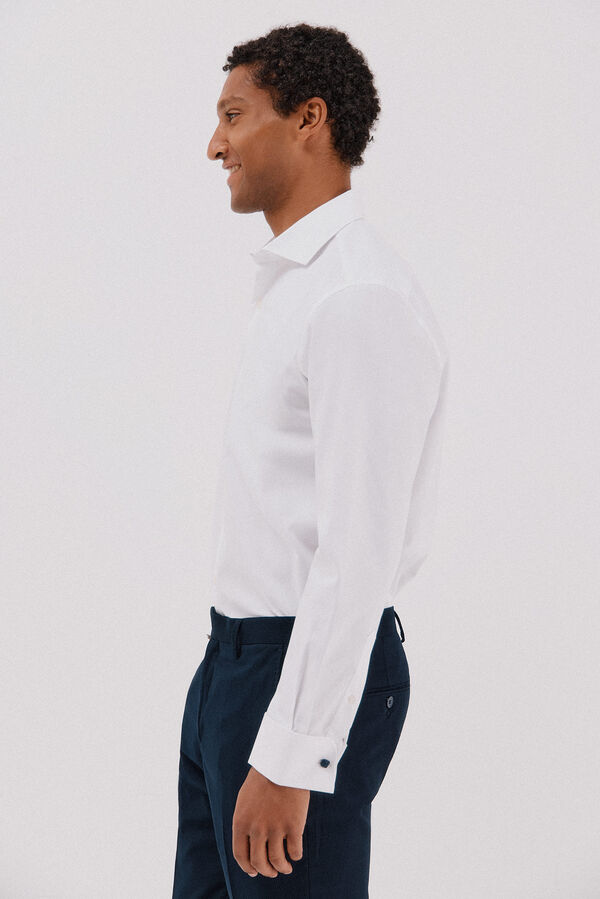 Cortefiel Camisa de vestir de rayas de algod&oacute;n tencel Blanco