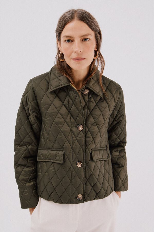 Cortefiel Anorak acolchado botones Kaki