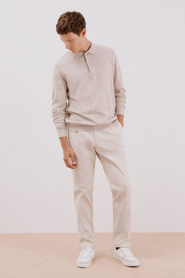 Cortefiel Su&eacute;ter algod&oacute;n cashmere cuello redondo ajustado Beige