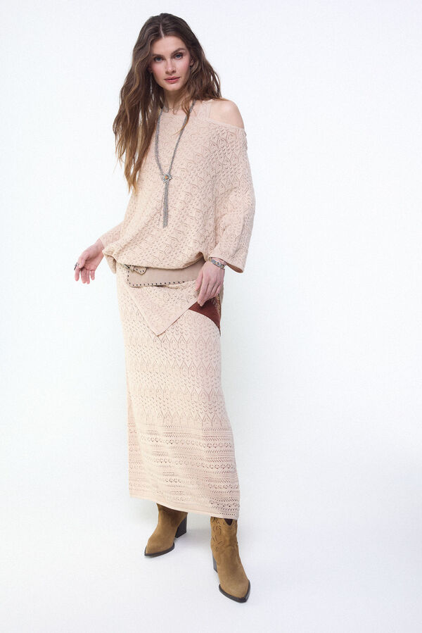 Slowlove Capa de punto calado Arena