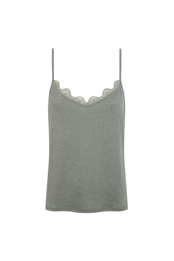 Slowlove Top tirantes detalle blonda Marr&oacute;n