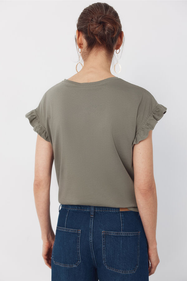 Cortefiel Playera b&aacute;sica con volante Kaki