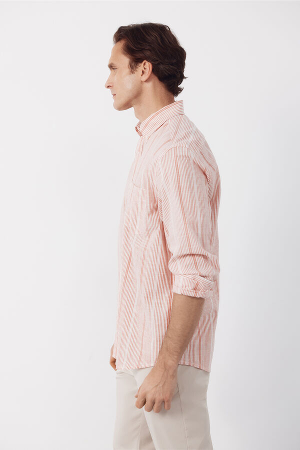 Cortefiel Camisa rayas algod&oacute;n slub Coral