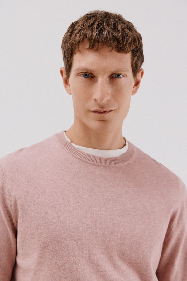 Cortefiel Su&eacute;ter algod&oacute;n cashmere cuello redondo ajustado Rosa