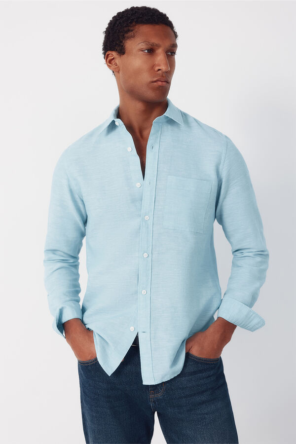Cortefiel Camisa lino algod&oacute;n liso Turquesa