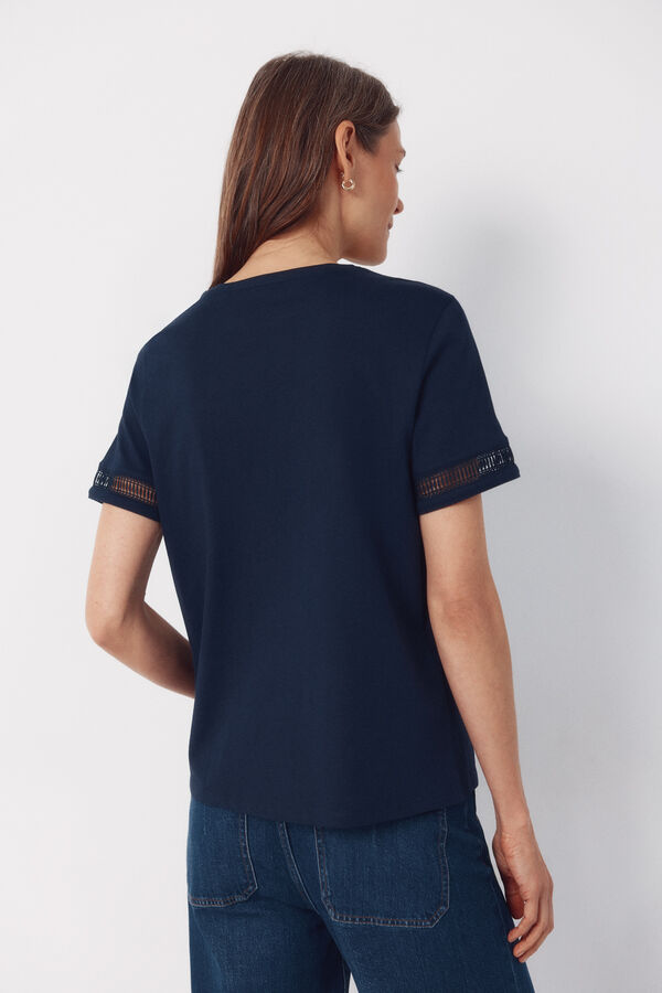 Cortefiel Playera con detalle de vainicas Azul marino