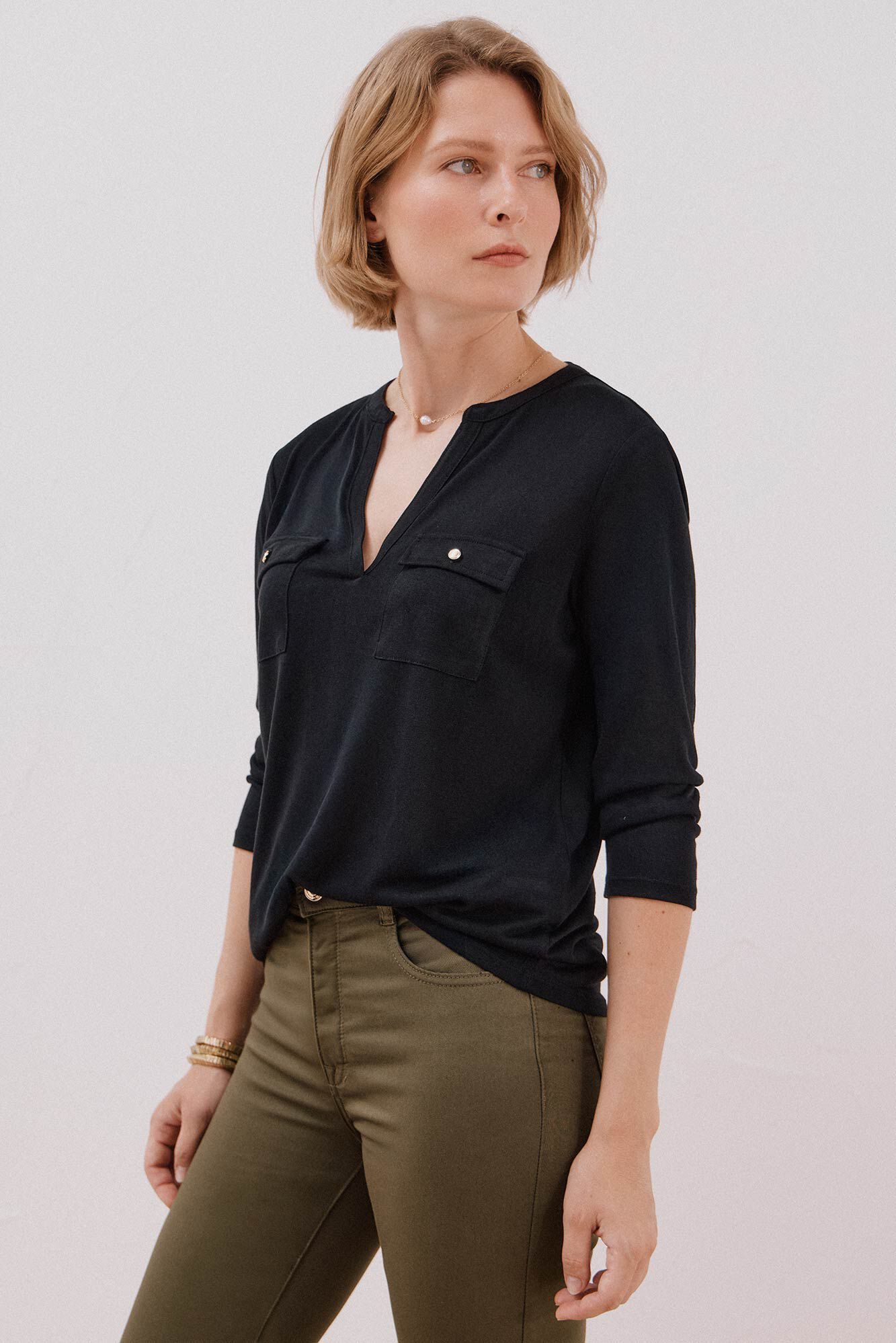 Cortefiel Playera cuello mao efecto lino