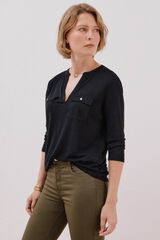 Cortefiel Playera cuello mao efecto lino Negro