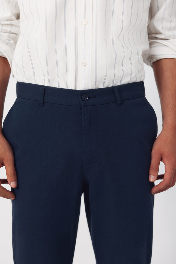 Cortefiel Pantal&oacute;n chino algod&oacute;n-lino regular Azul oscuro
